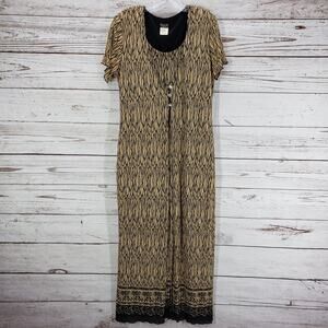 Vintage Helene Blake Women's Brown Crinkle Short Sleeve Maxi Dress Size 16